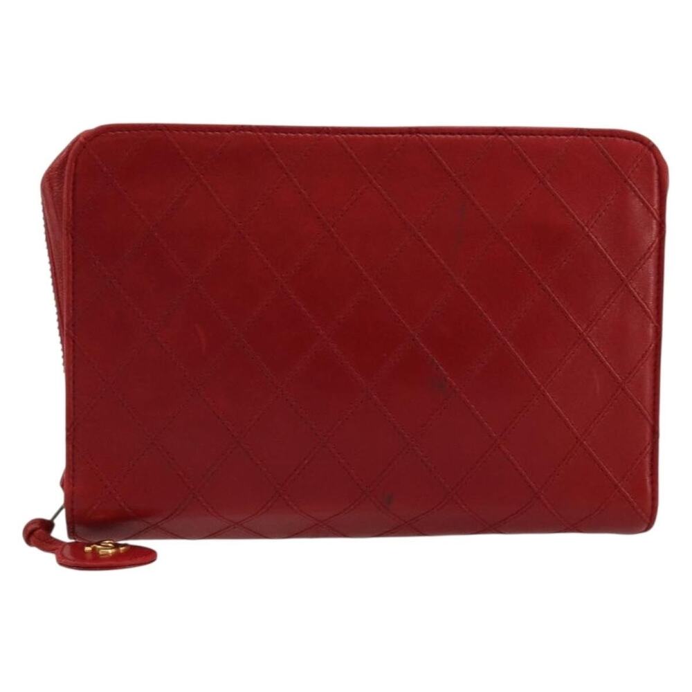 Chanel Lambskin Leather Bicolore Pouch Red
